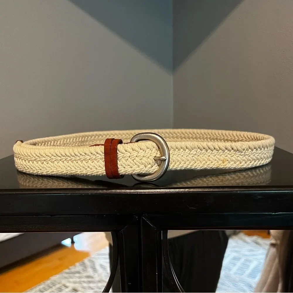 J. Crew Leather and Cotton Belt with Silver Buckle